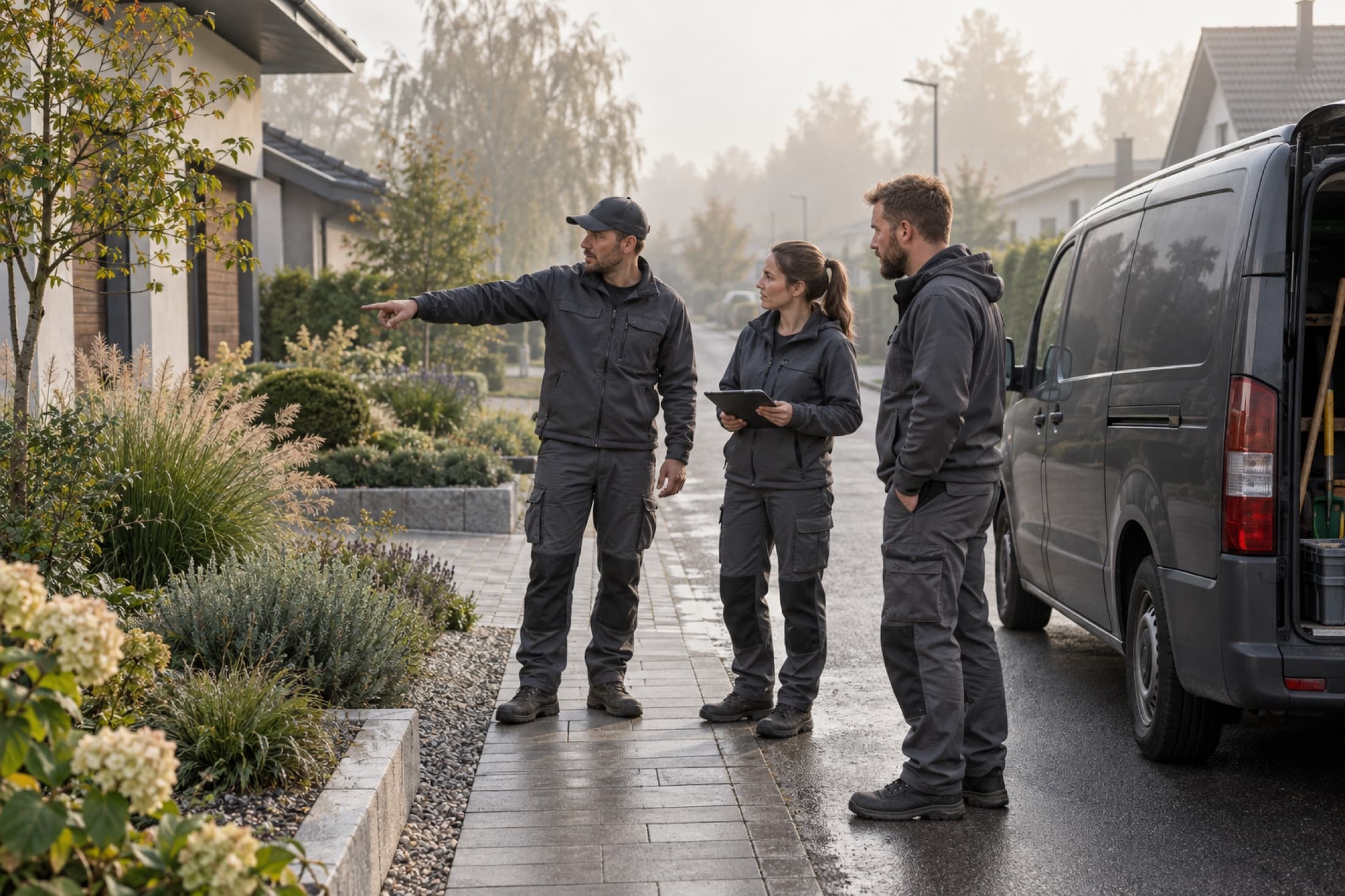 A crew starting the morning at a site