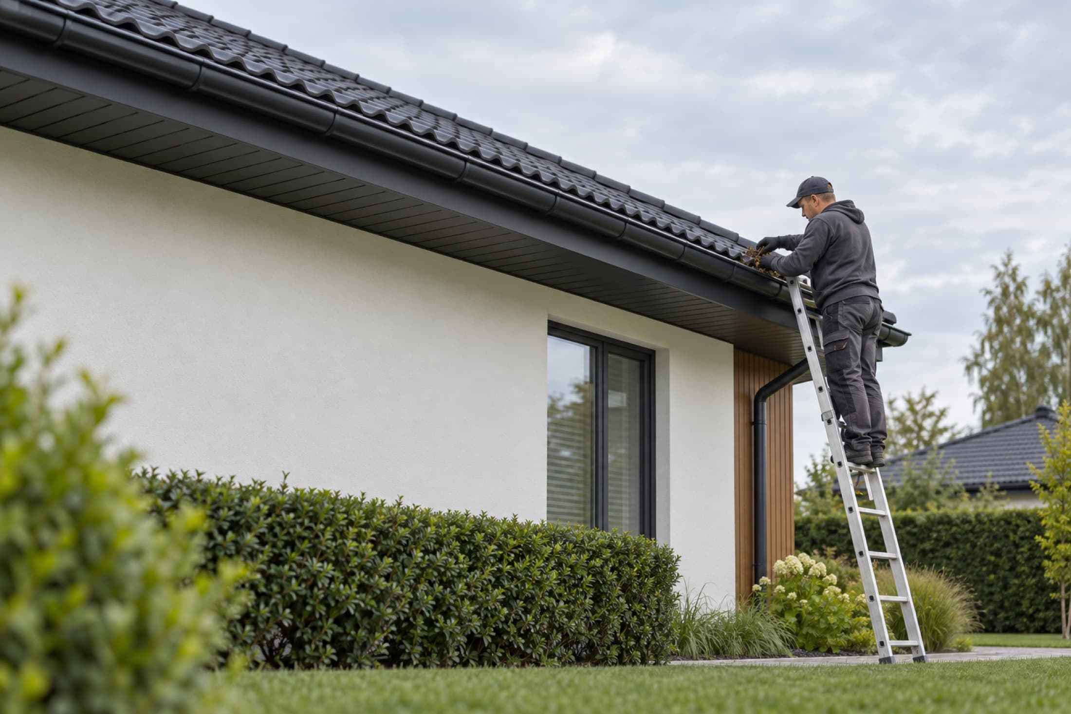 A roofline with new gutters