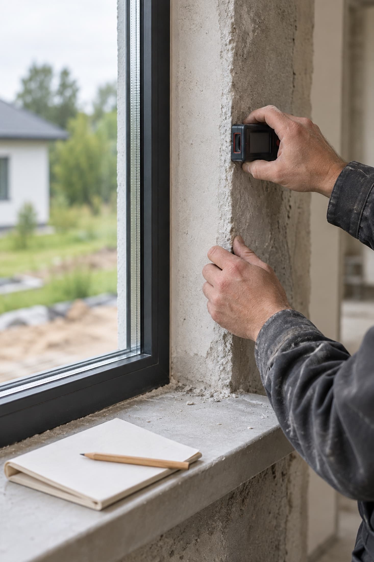 Measuring a window opening with a tape