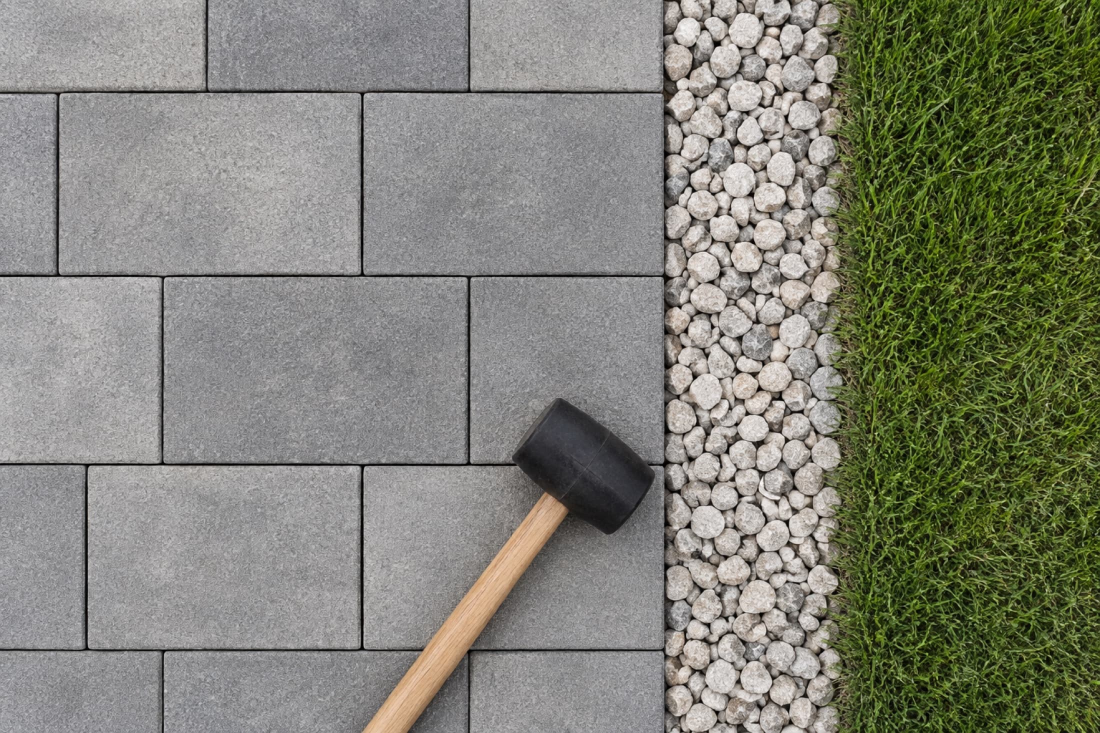 Paving slabs being laid on a terrace