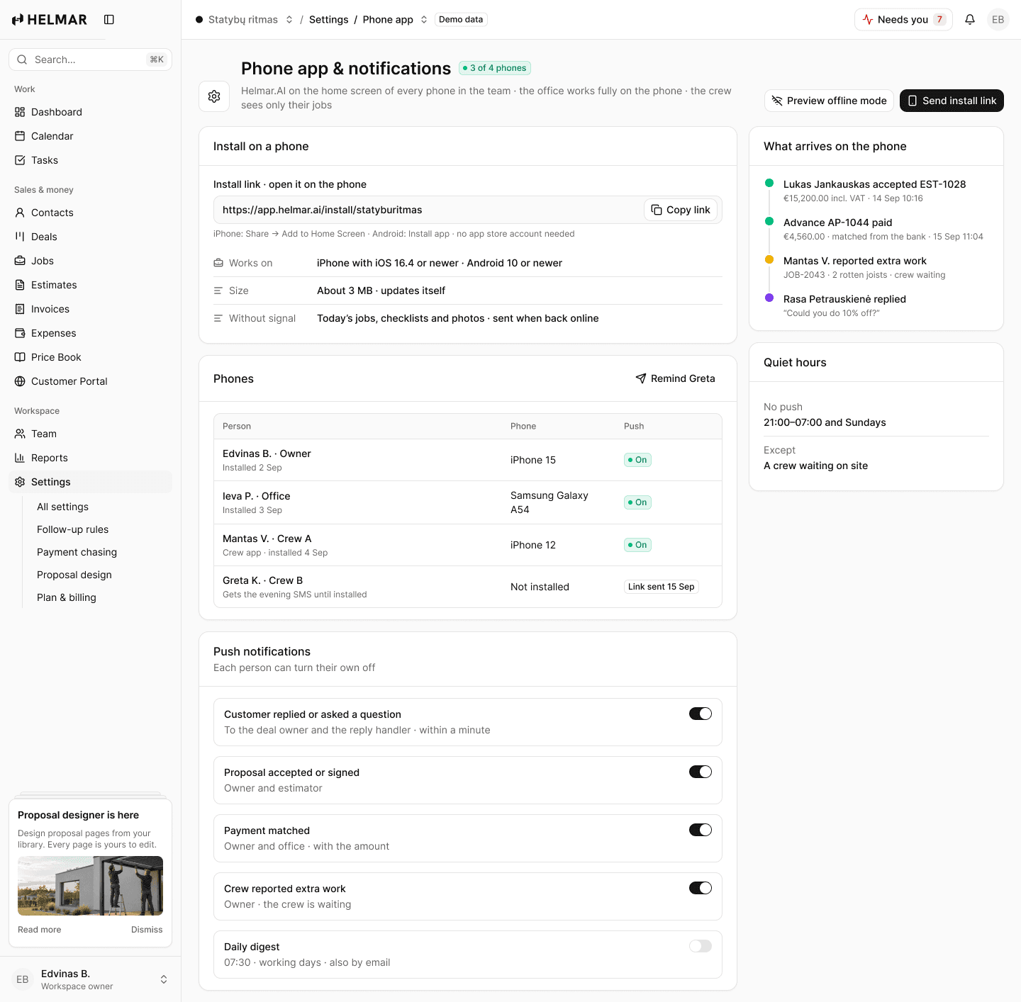 Crew app in Helmar.AI