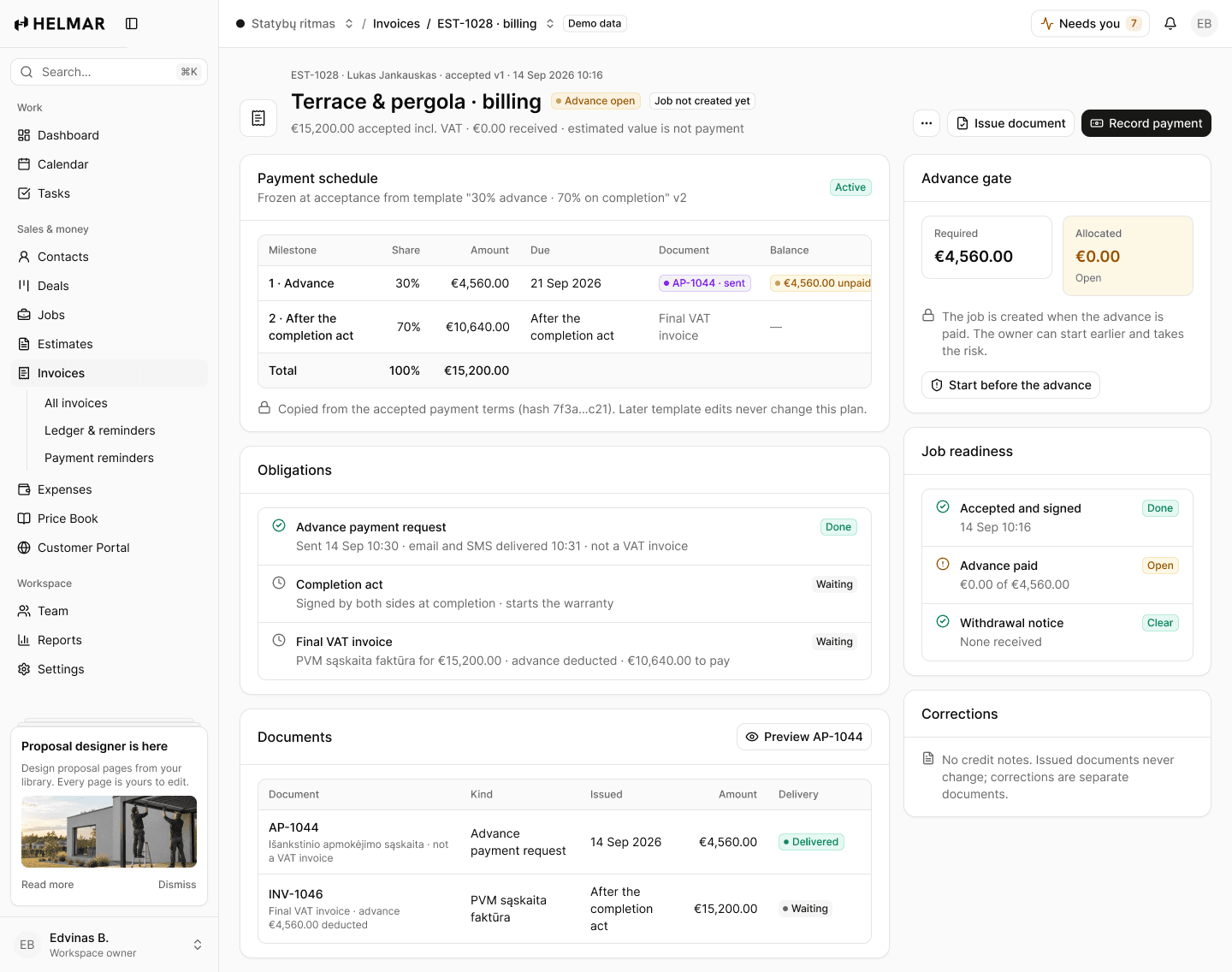 Invoices in Helmar.AI