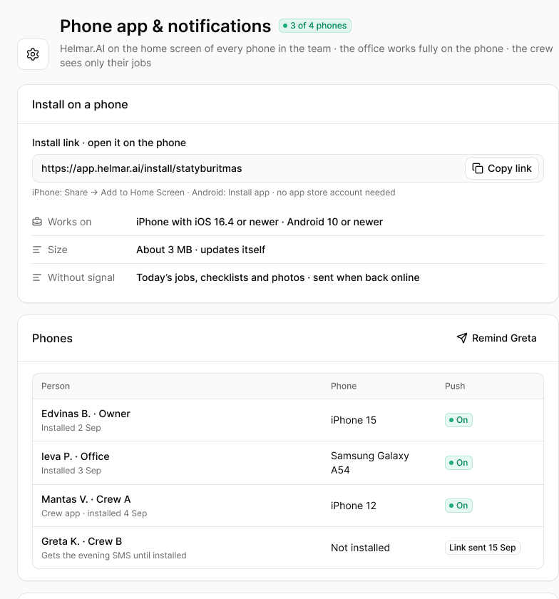 Crew app in Helmar.AI