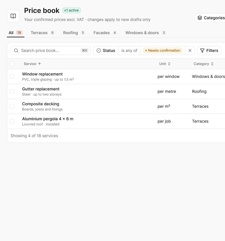 Price book in Helmar.AI