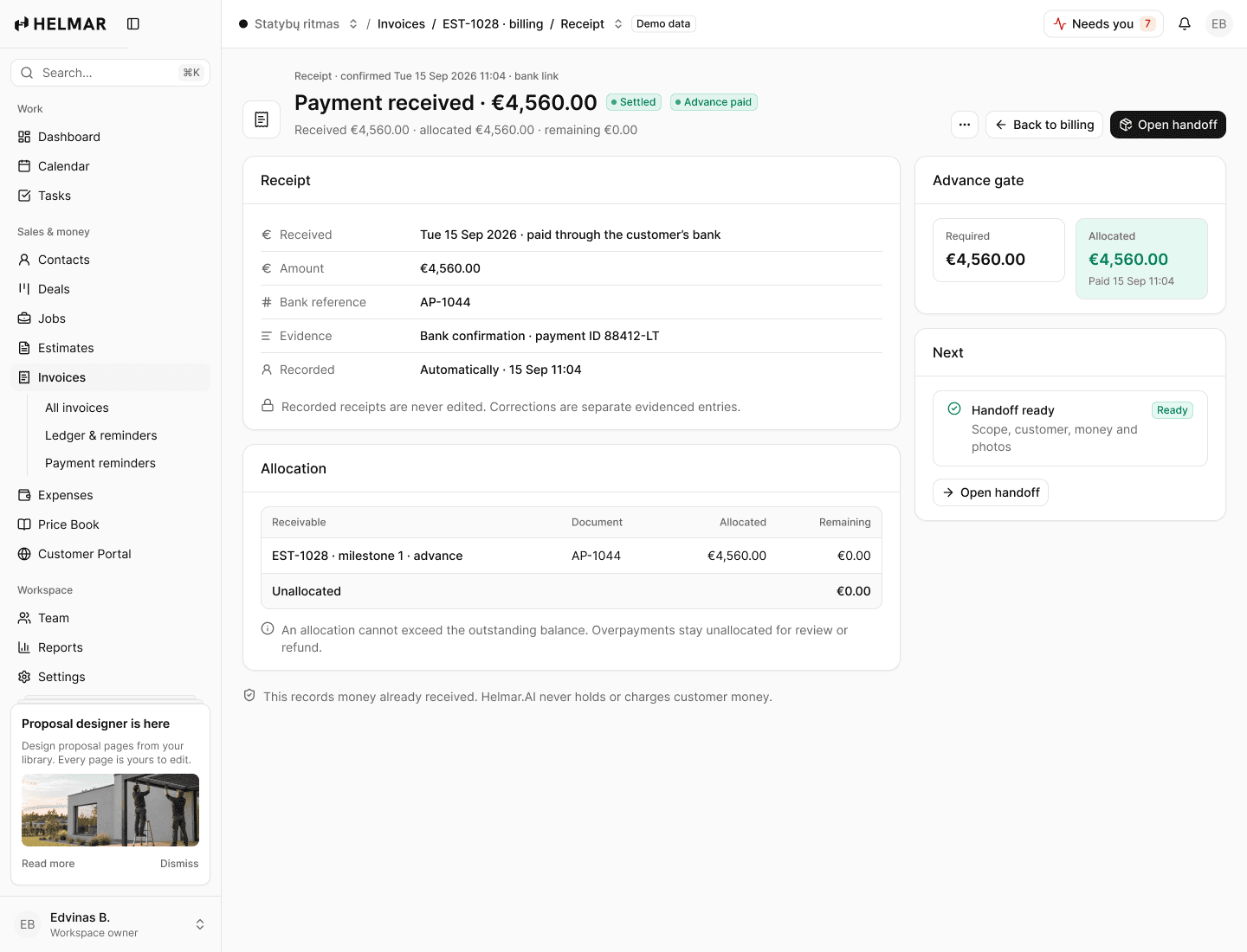 Payments in Helmar.AI