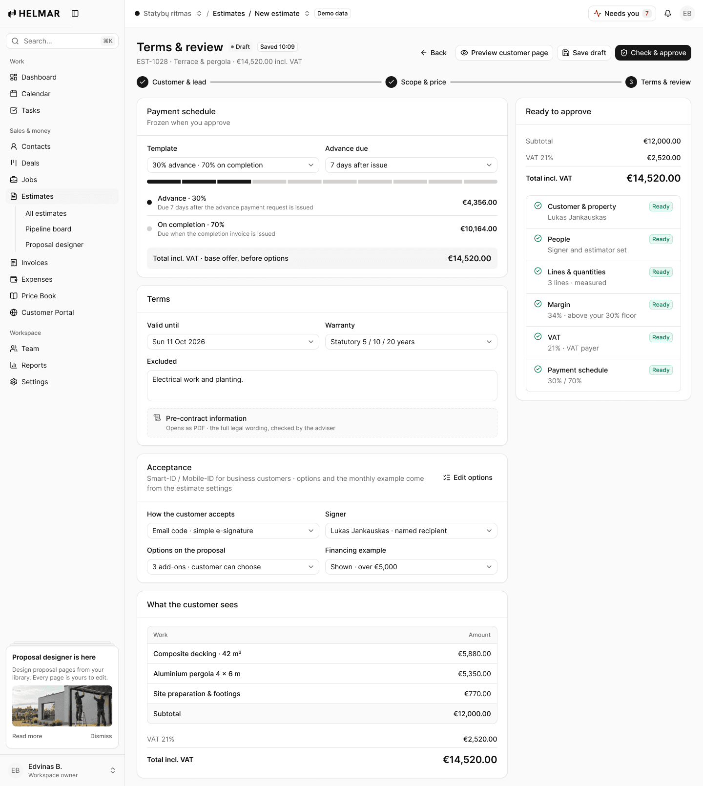 Estimates in Helmar.AI
